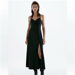 Zara black Satin Effect Midi Dress, size small, tags on